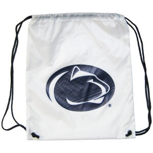 white drawstring backpack with Penn State Athletic Logo